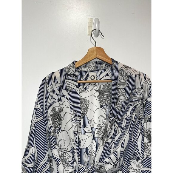 Akemi + Kin ANTHROPOLOGIE Floral & Striped Long Sleeve Wrap Women's Top Size M - Picture 2 of 7